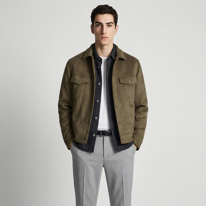 Mens Suede-Effect Lapel Jacket Coat