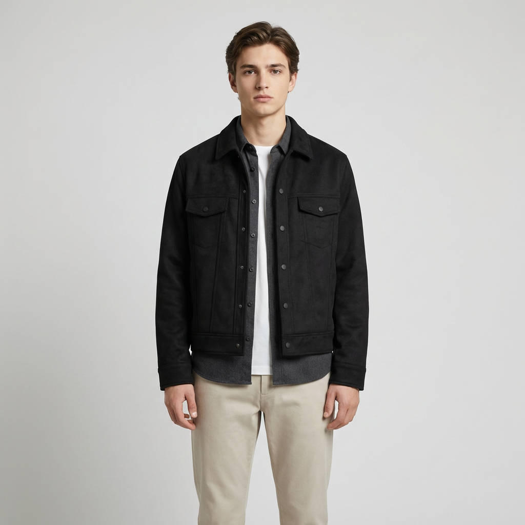 Mens Suede-Effect Lapel Jacket Coat