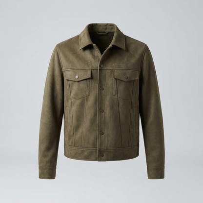 Mens Suede-Effect Lapel Jacket Coat
